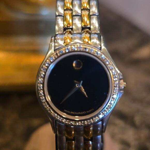 MOVADO Black Dial Ladies Quartz Wrist WATCH! 1CT wieght Diamond,14k Beze… main image 5